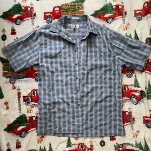 Alfani Blue&White Short Sleeve Button Up Shirt {Size‎ Medium}